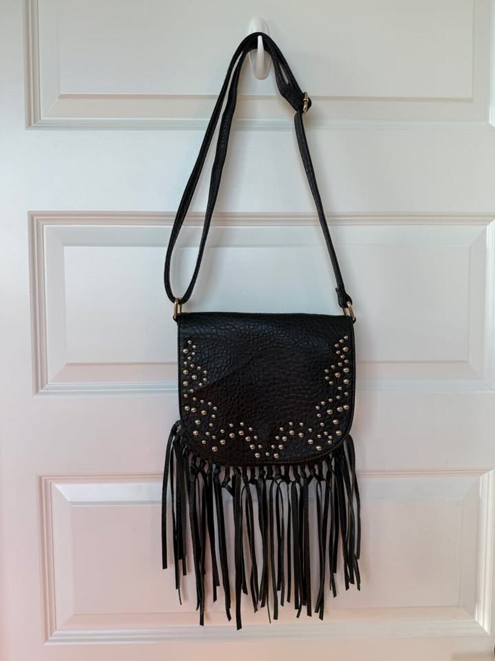 Fringe Black Studded Crossbody Bag